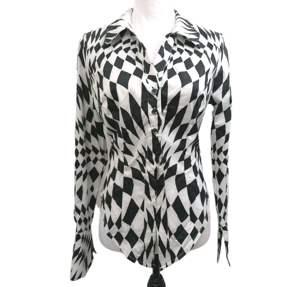 NWT Shein Coolane Black And White Pp-Art Fitted Button Shirt Women's Size 6/S
